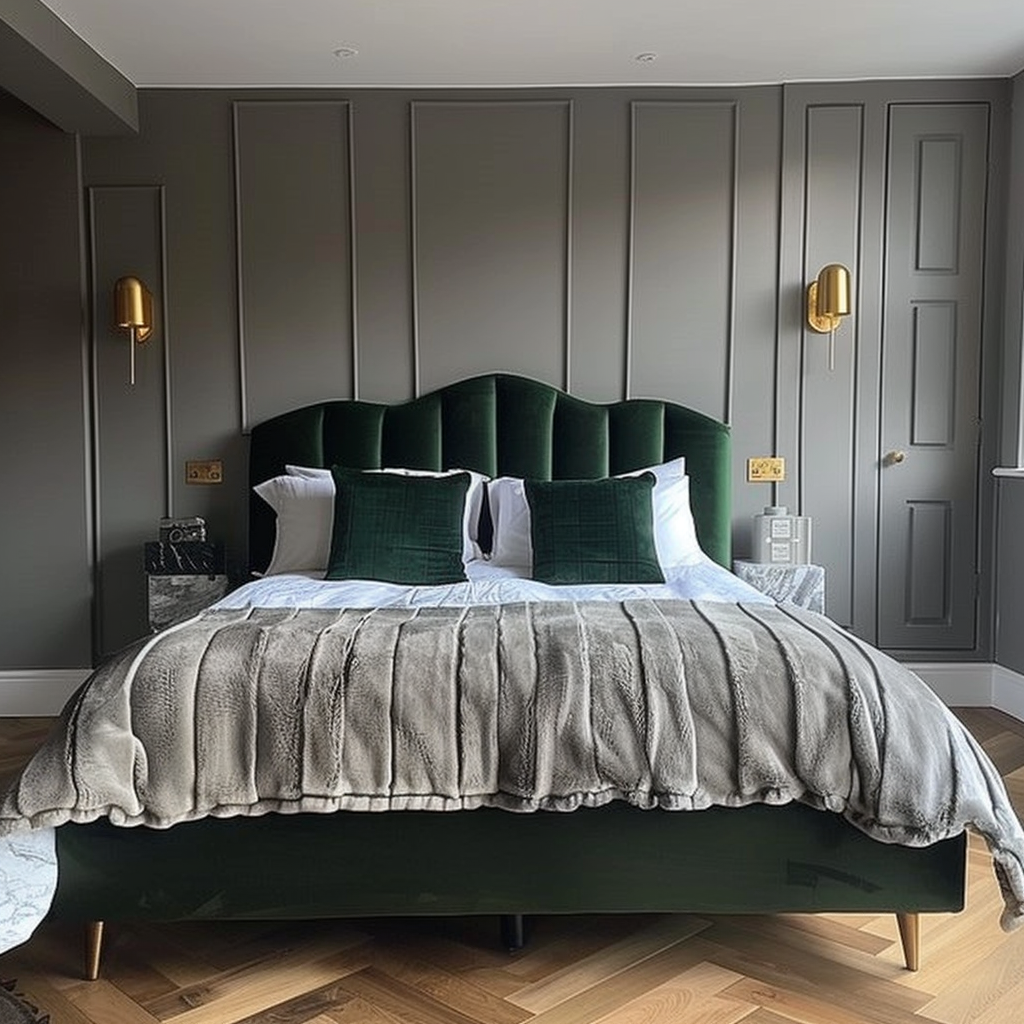 Modern dark green velvet headboard