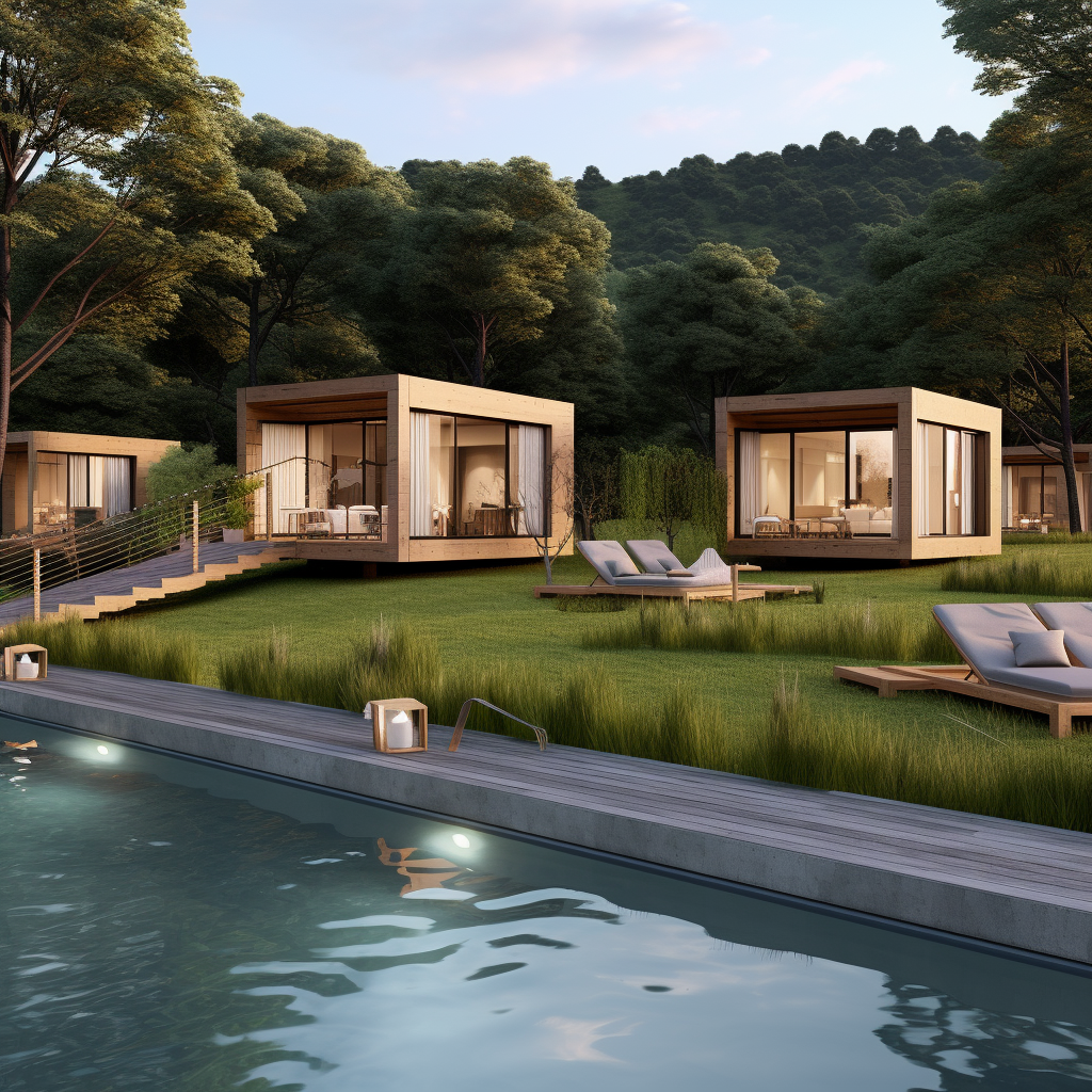 Boutique hotel with individual cabins and pool