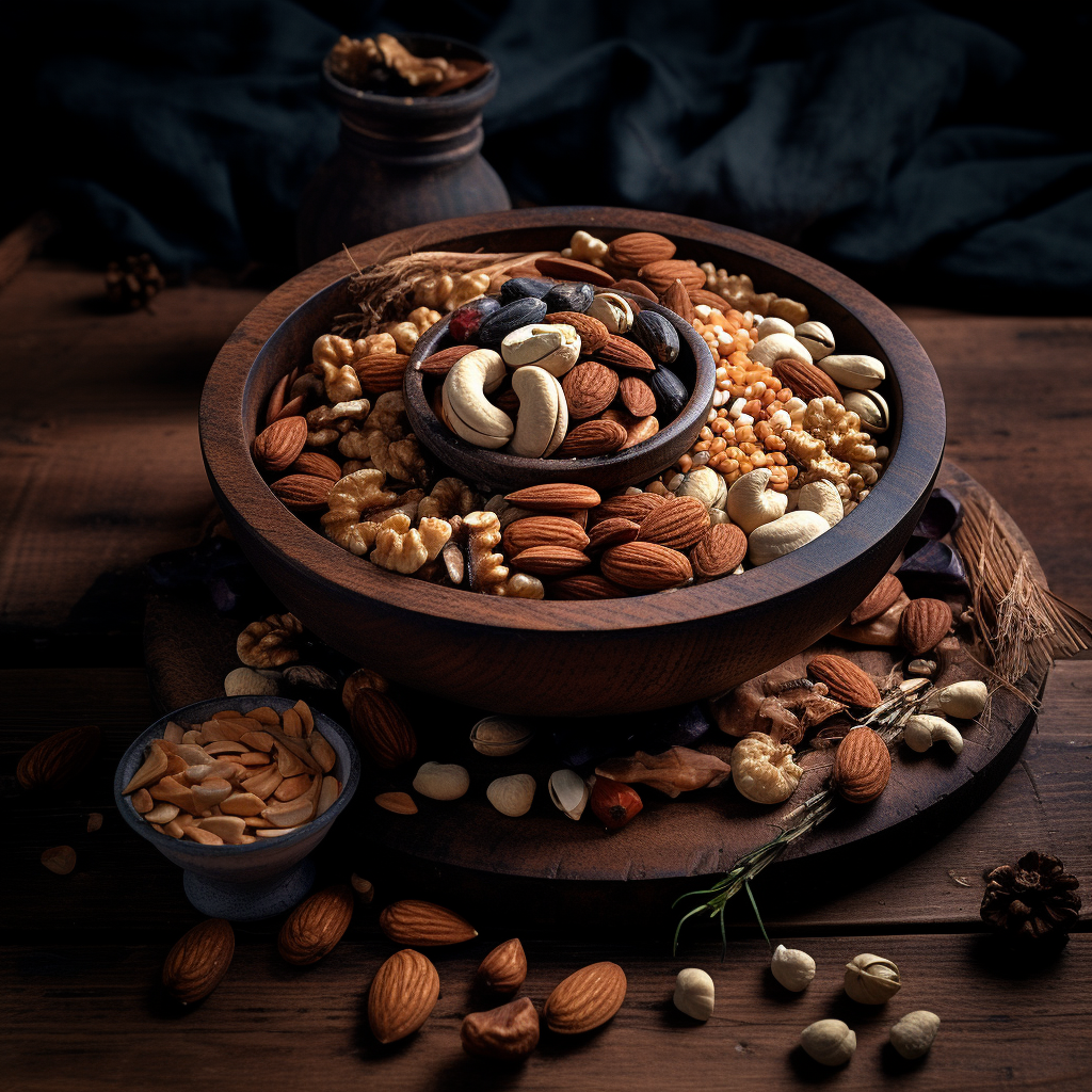 Healthy bowl of assorted nuts and seeds