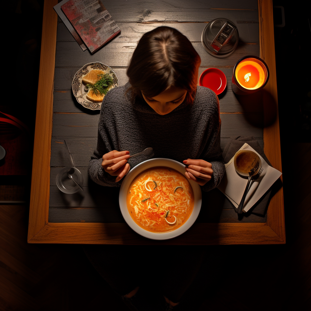 Woman with Bowl of Soup