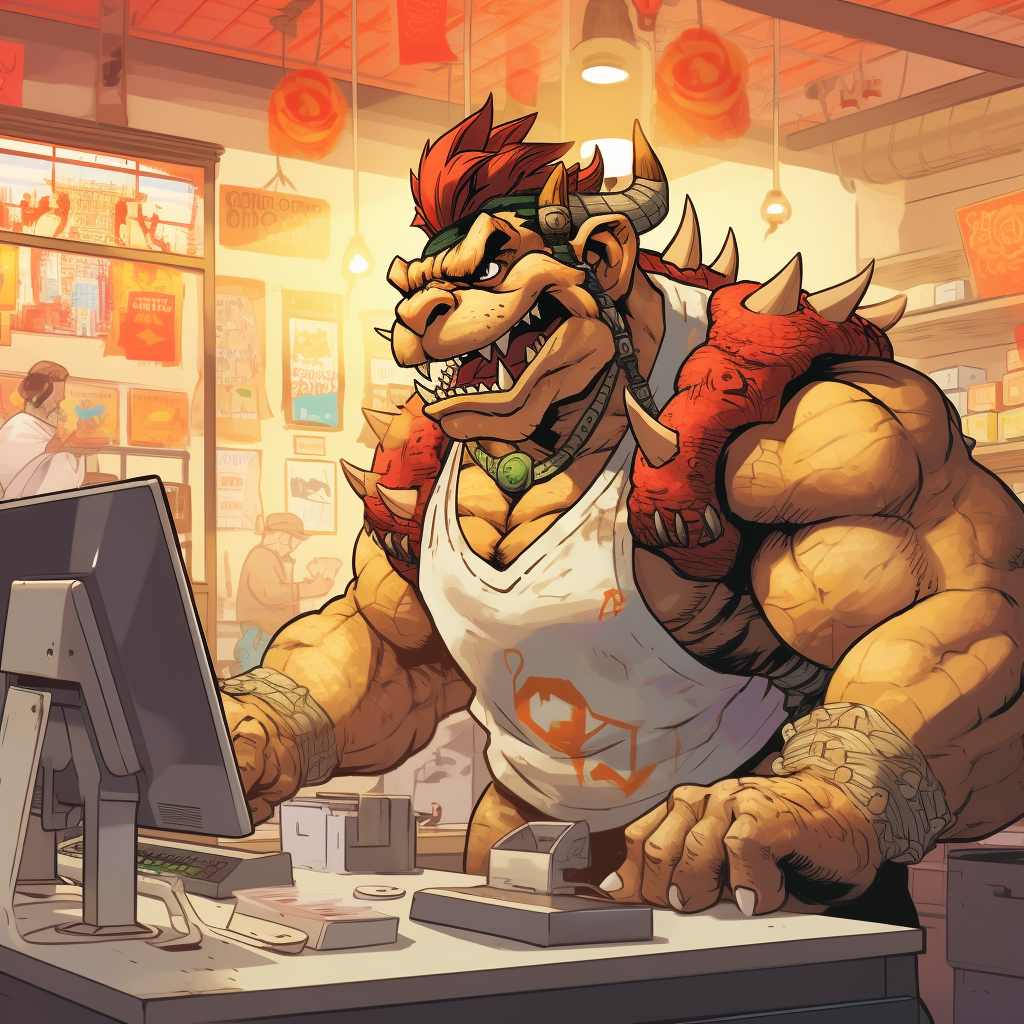 Bowser losing temper at customer as a cashier