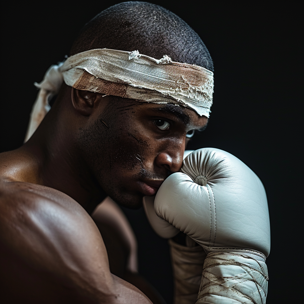 Man with Bandaged Hands in Boxing Stance