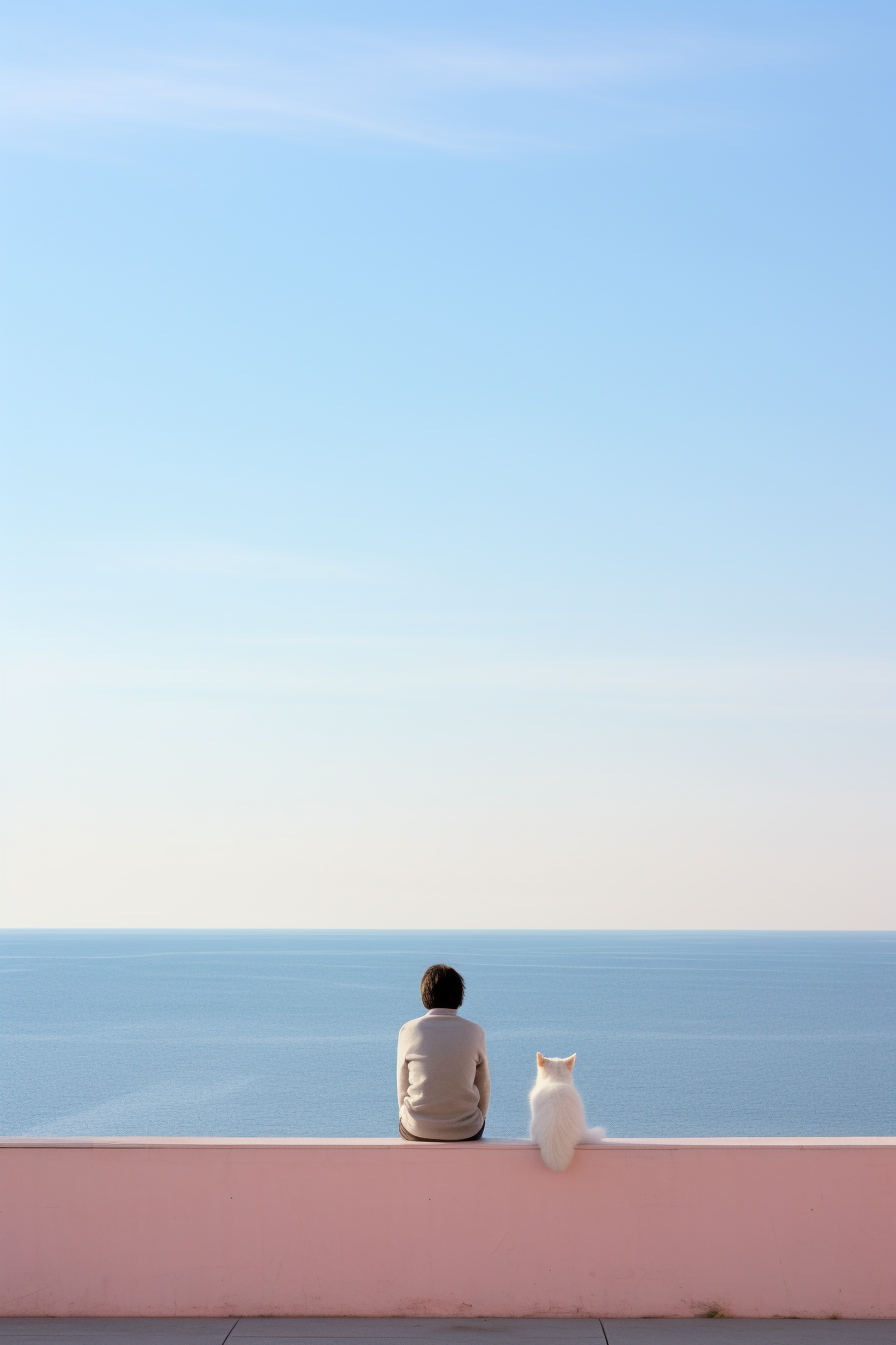 Little boy and his cat enjoying the view