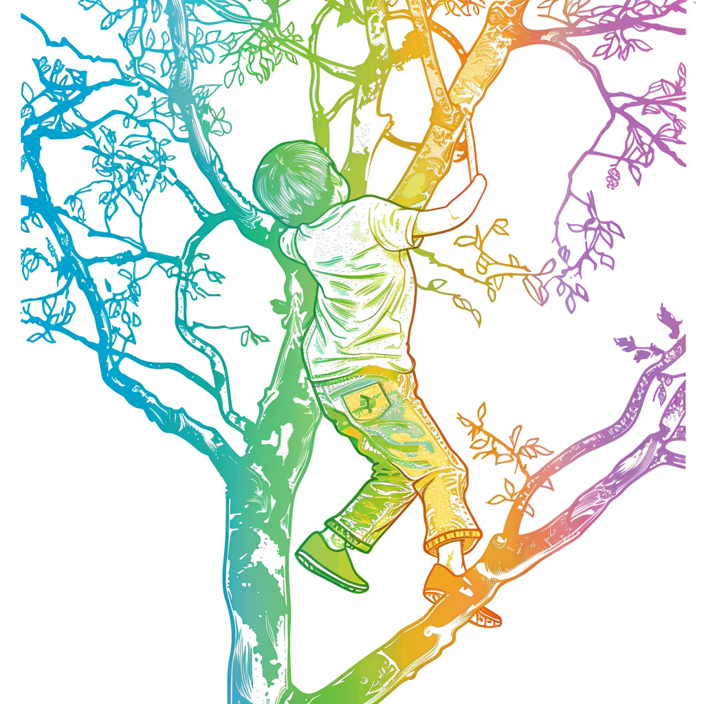 boy climbing tree outline drawing