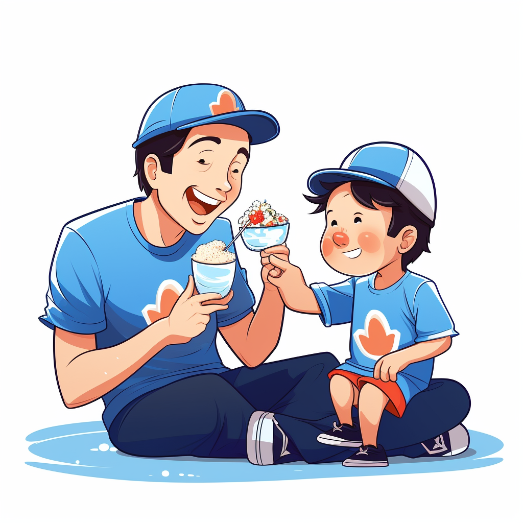 Boy eating ice cream with father