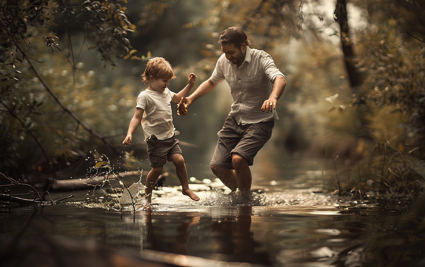 Boy running to father embrace