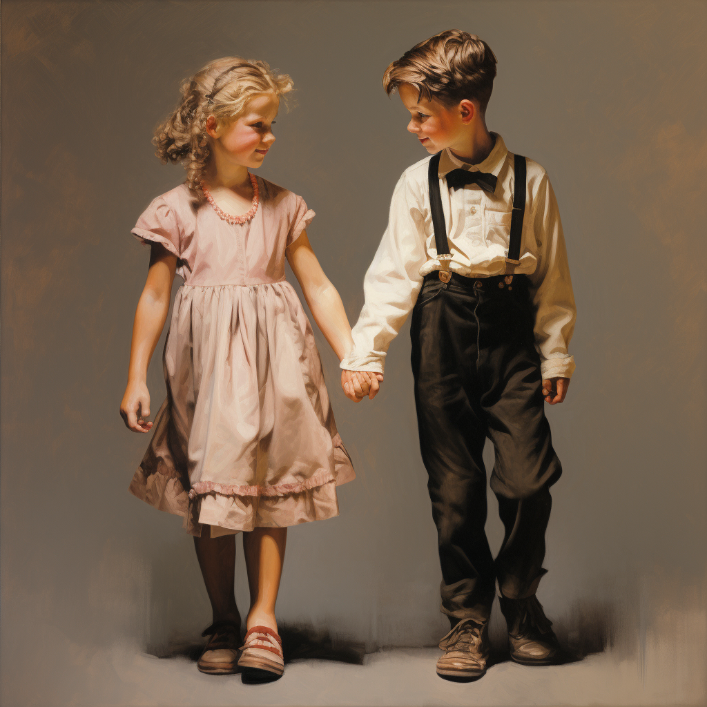 Sweet moment of a boy and girl holding hands