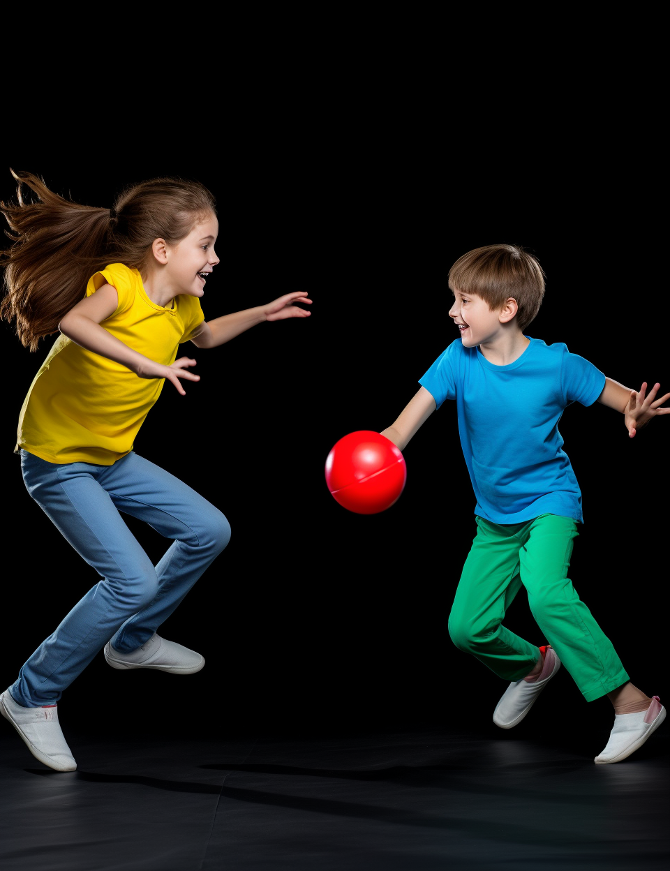 Two children playing ball games