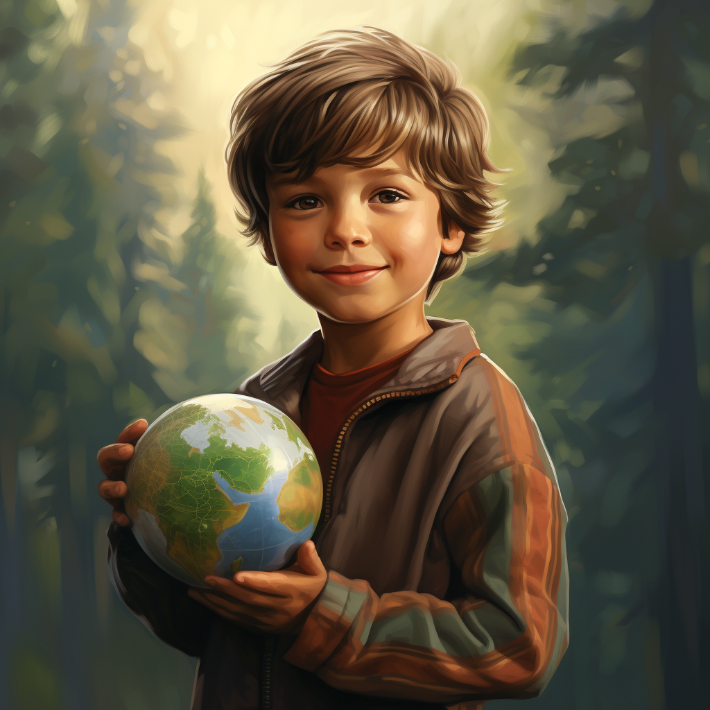 Boy holding globe like Captain Planet