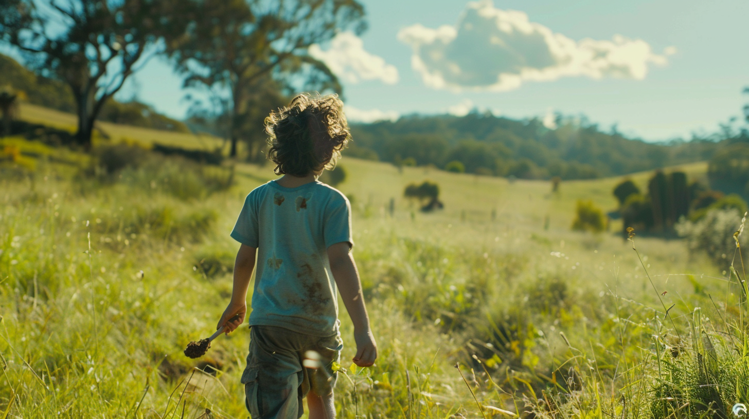 Boy holding spoonful of dirt