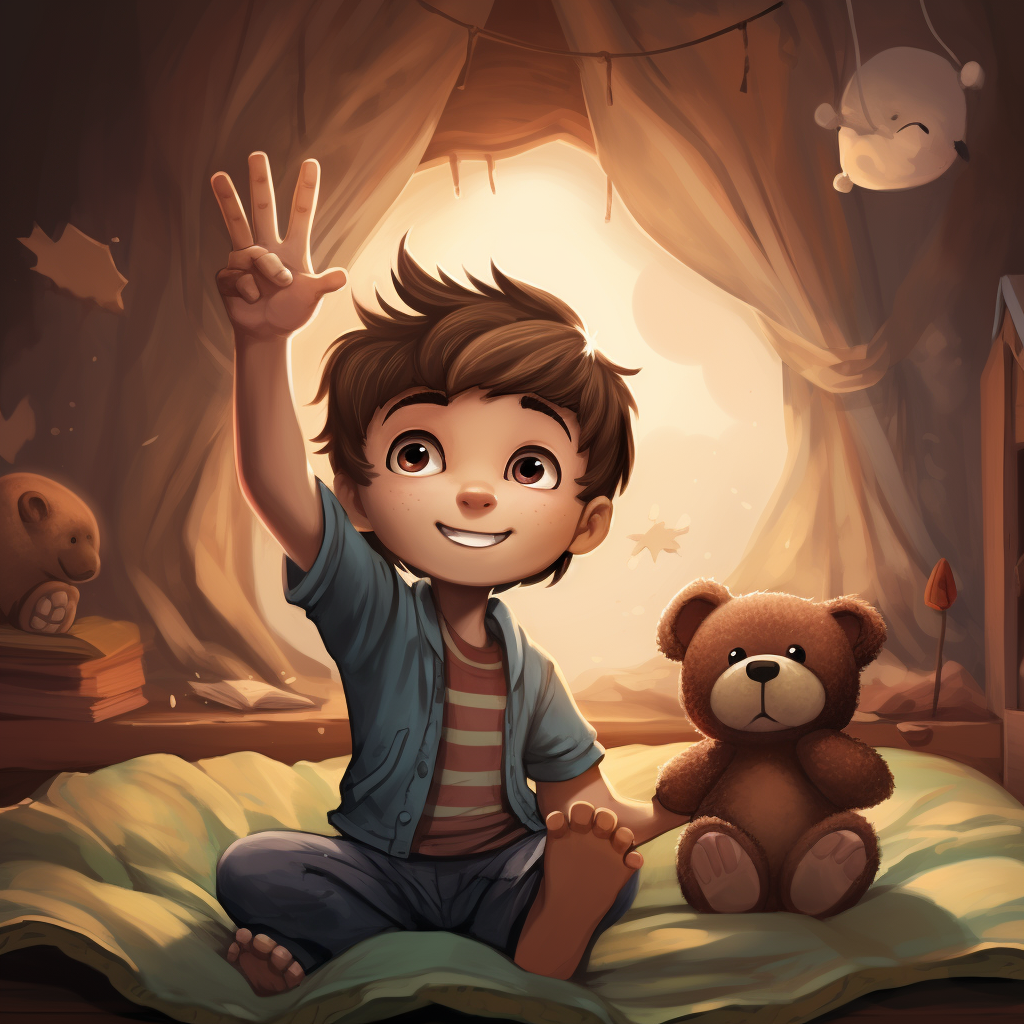 Illustration of Boy with Teddy Bear