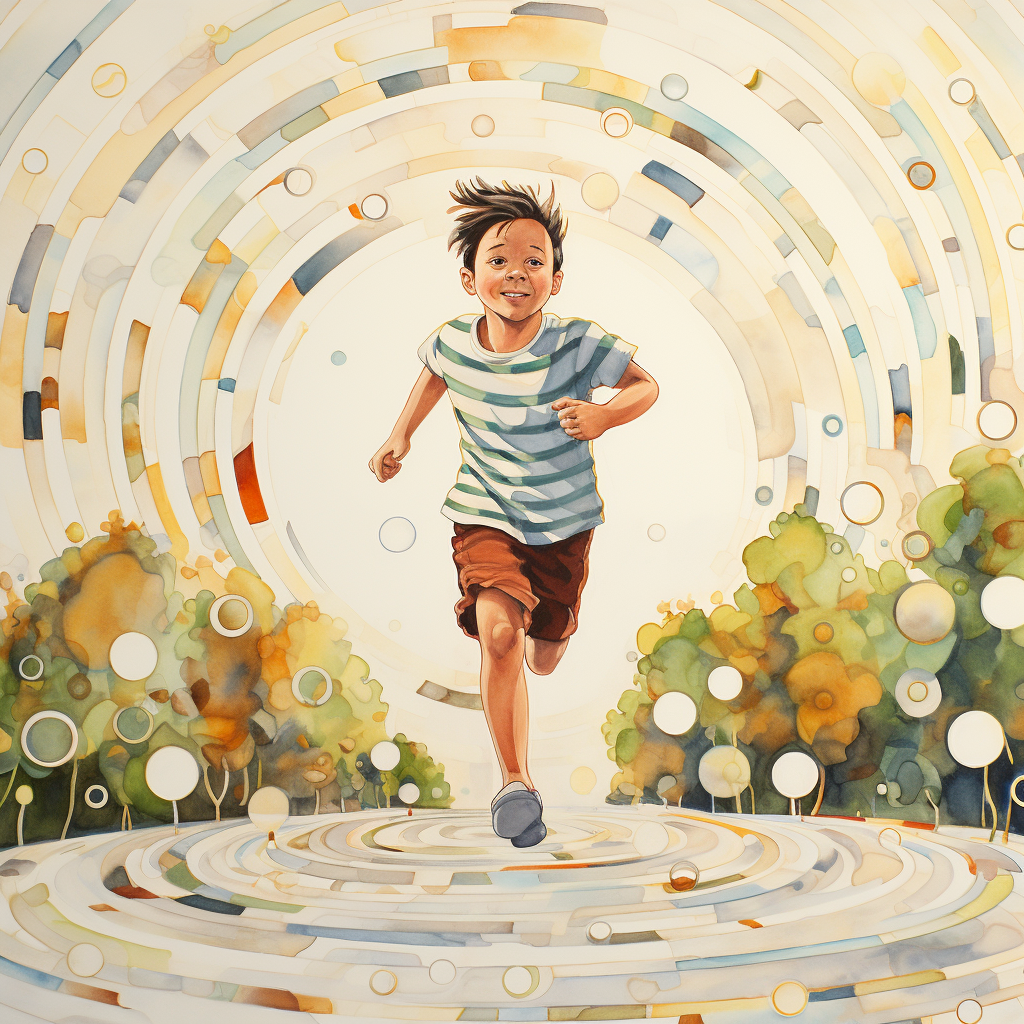 Young boy jogging in small circles