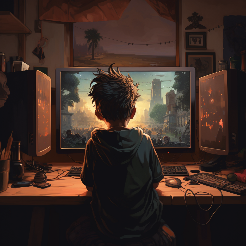 Boy playing Valorant game on computer