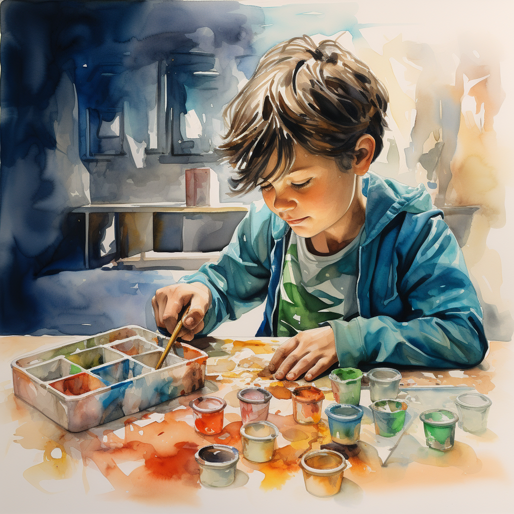 Boy using watercolors