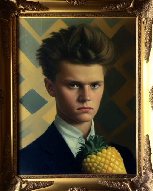 Portrait of a 14-year-old boy with pineapple