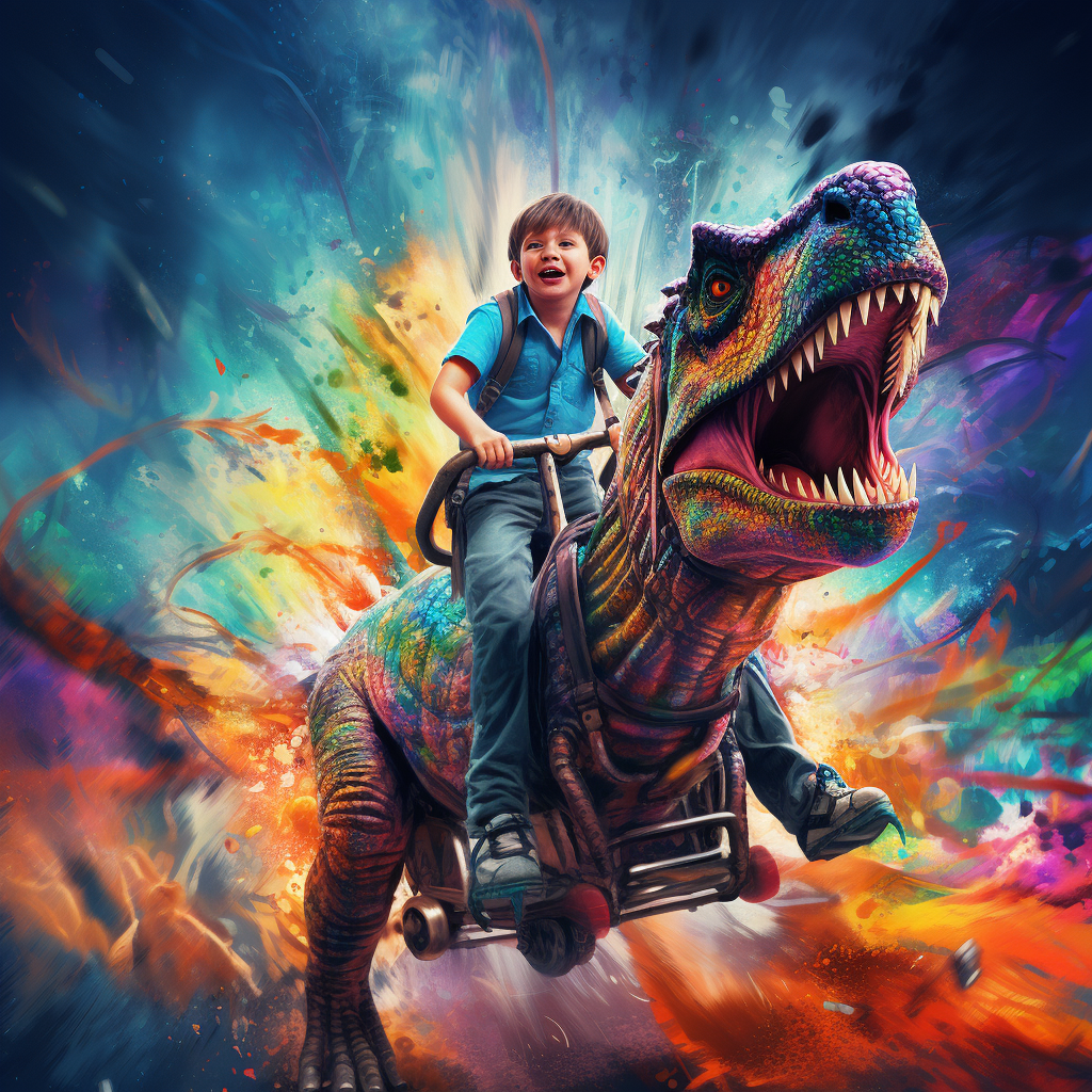 Young Boy Riding a T-Rex