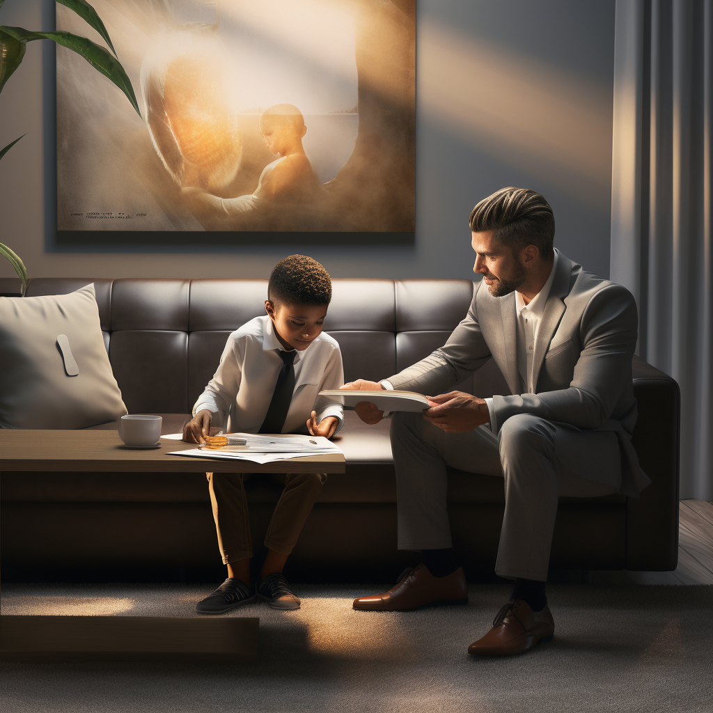 Boy sitting on modern office couch