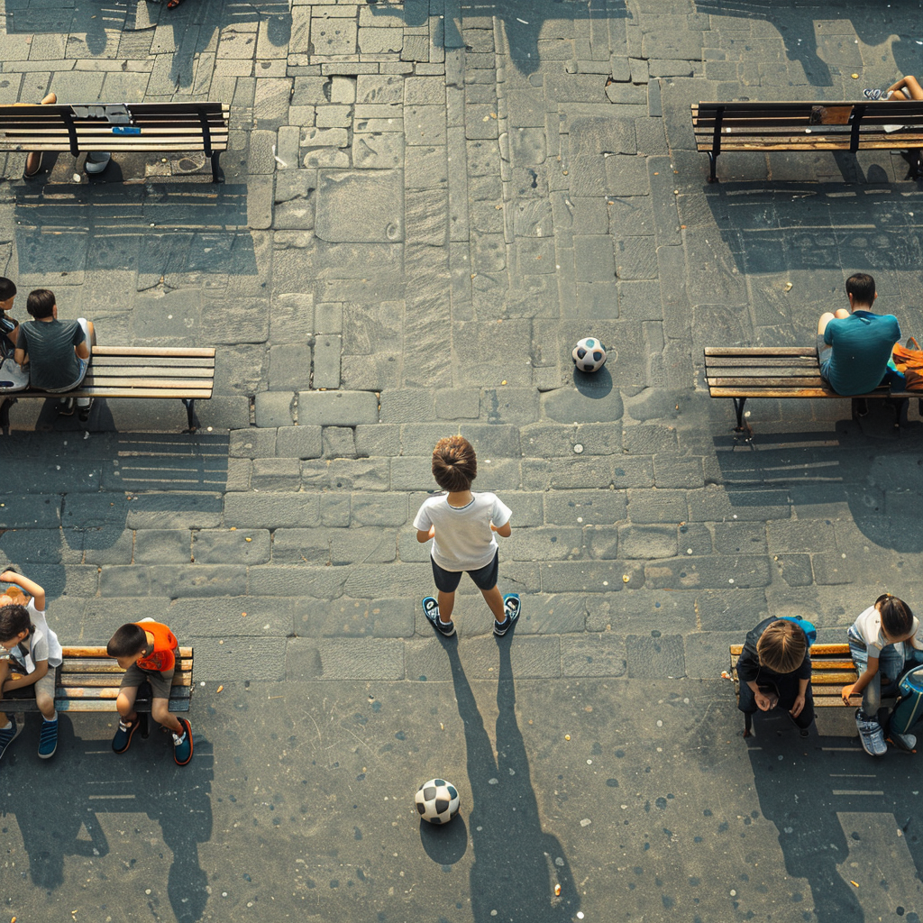 Boy with Soccer Ball in Square