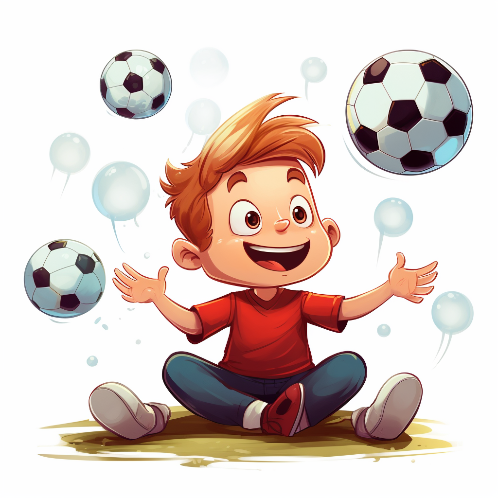 Boy watching juggling tutorials soccer cartoon