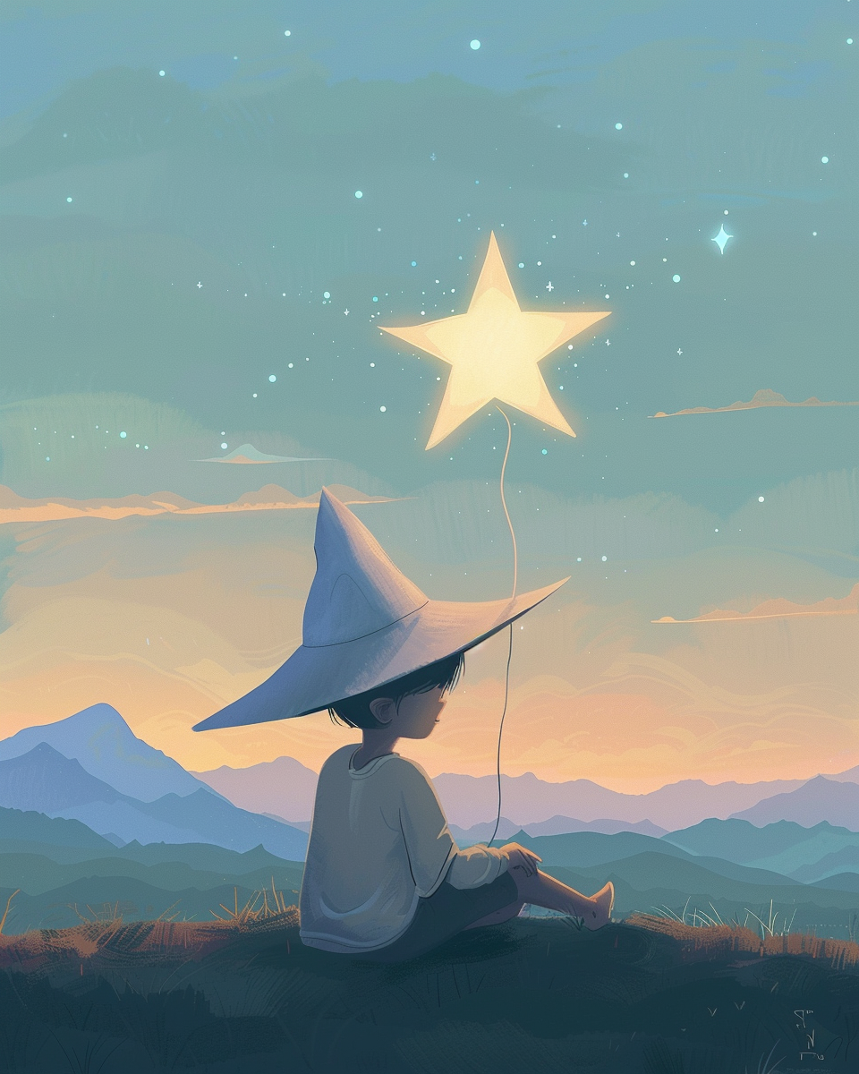 Boy holding glowing star art