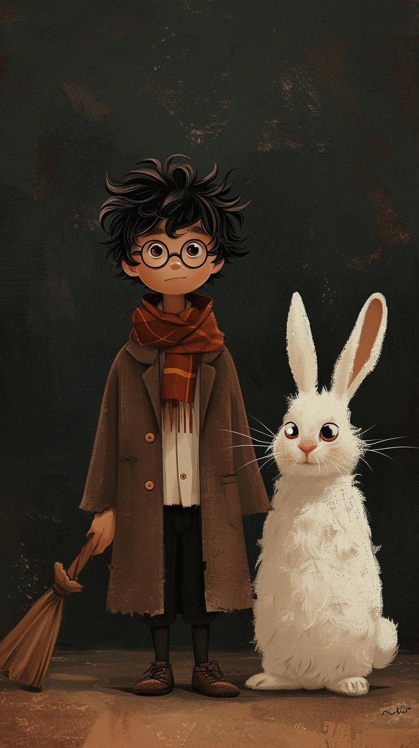 Boy magician with white rabbit