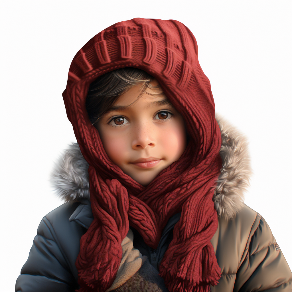 Young boy wearing red snowsuit in winter