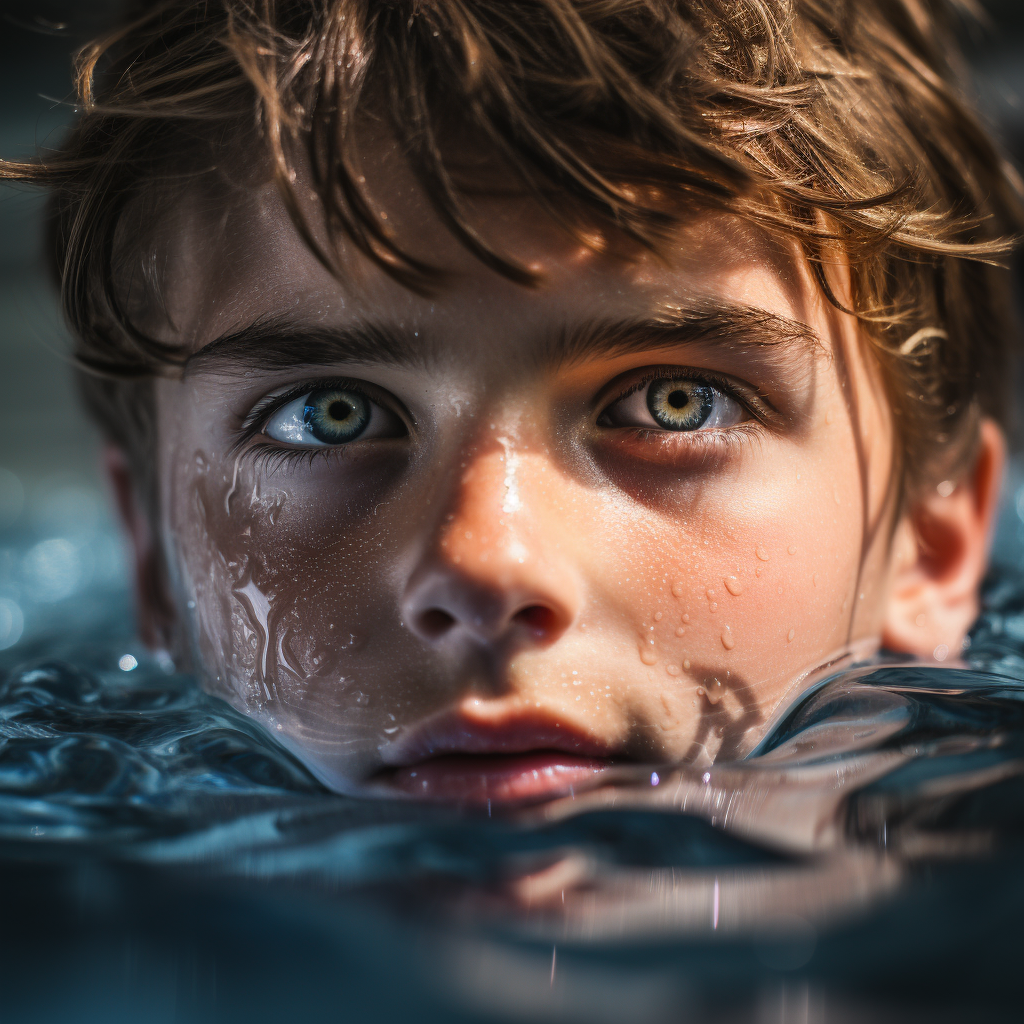 Portrait of a Stylish Boy in a Swimming Pool