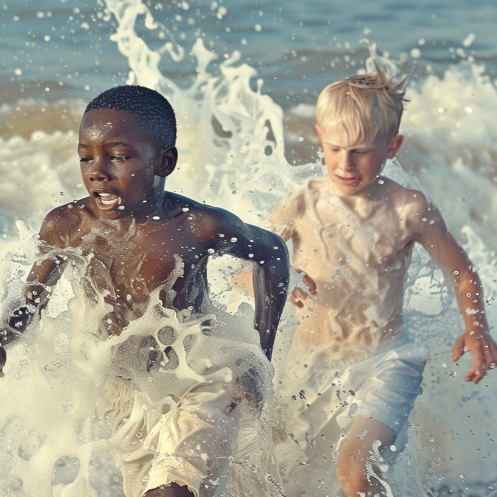 Boys running on beach