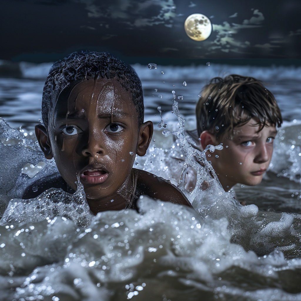 boys running in moonlight