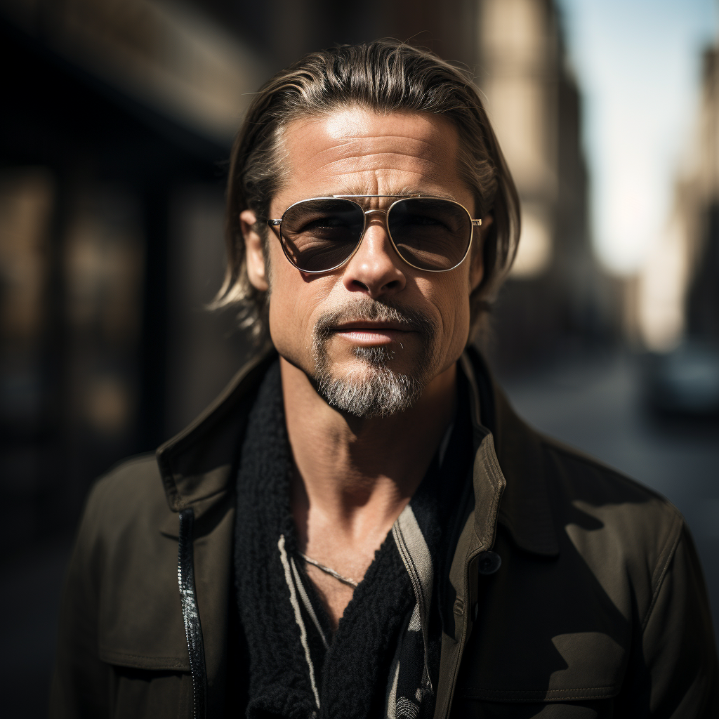 Brad Pitt street style closeup