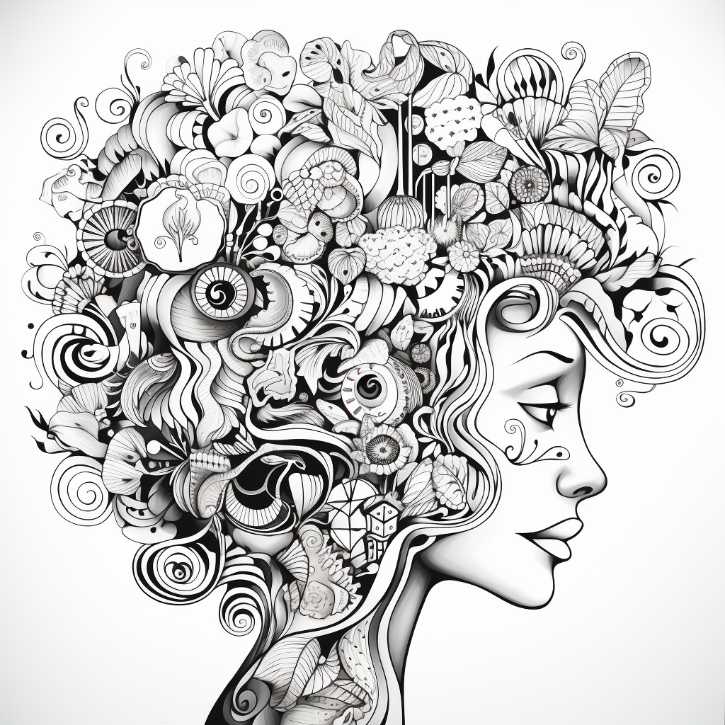 Intricate and therapeutic brain coloring book illustration