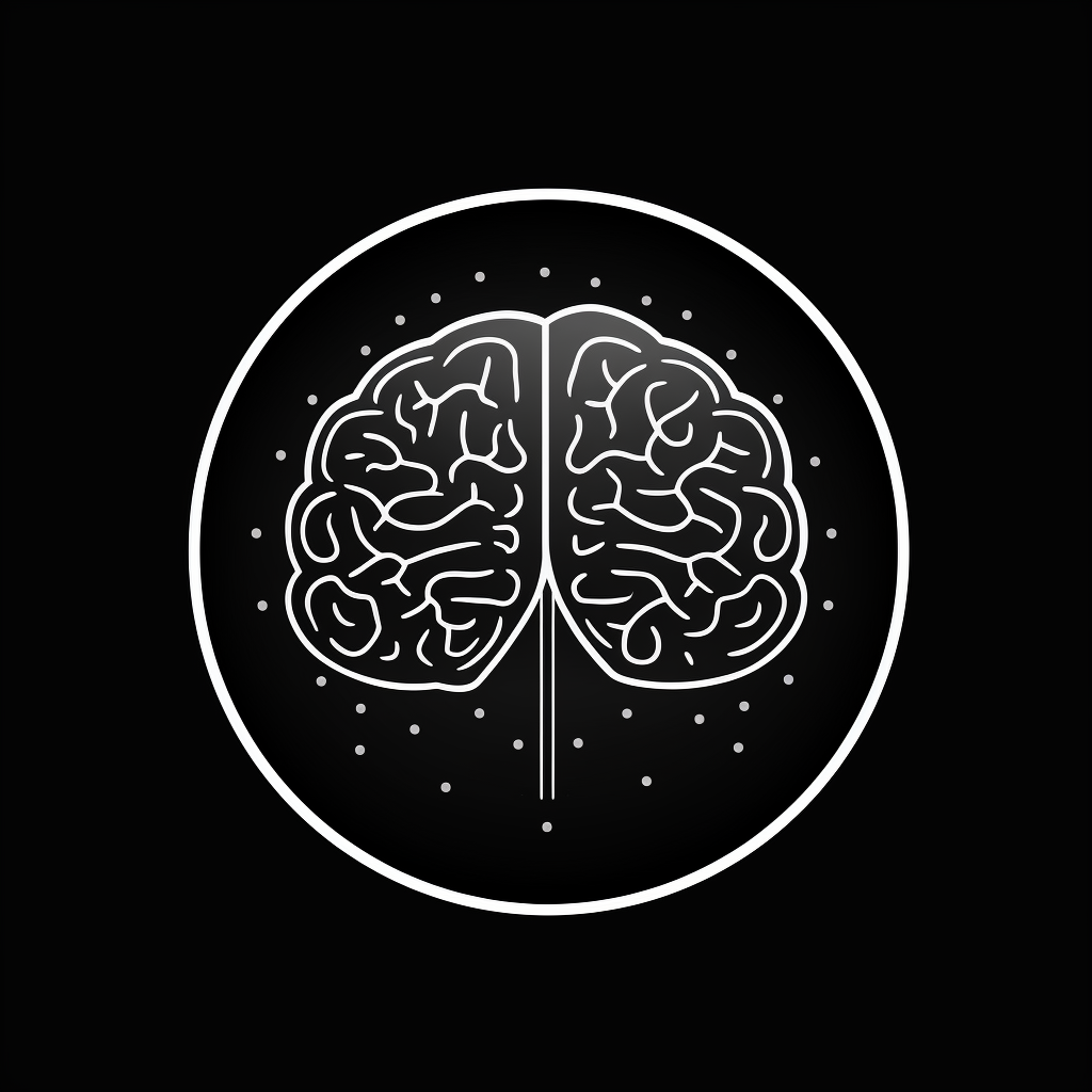 White Brain Icon on Black Background