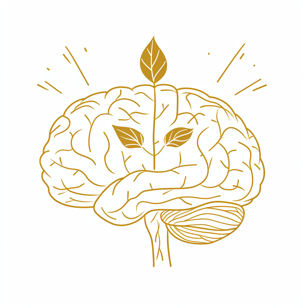 Brain Plant Illustration with Golden Lines