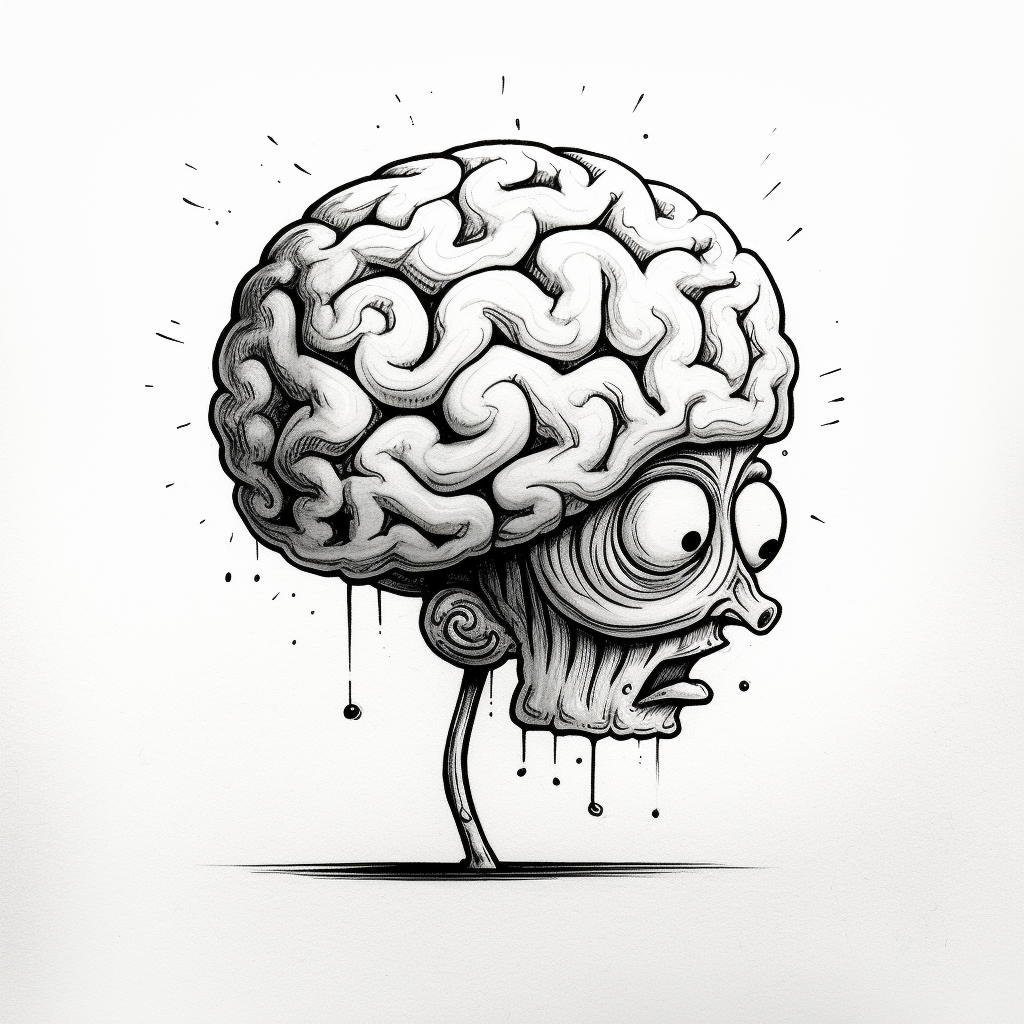 Funny brain sketch in black and white