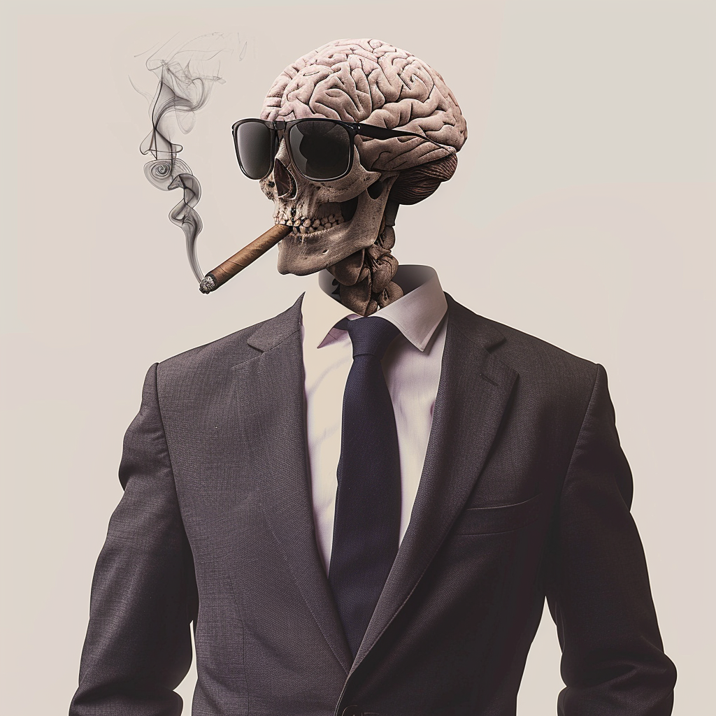 Well-dressed man with brain head