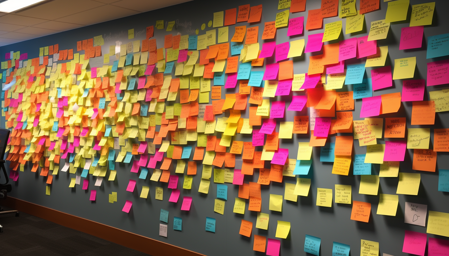 Post-it notes from tech brainstorming