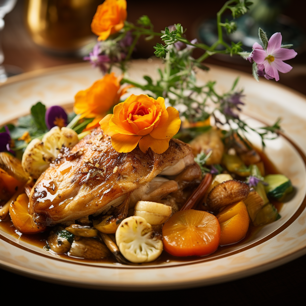 Succulent braised chicken with colorful root vegetables