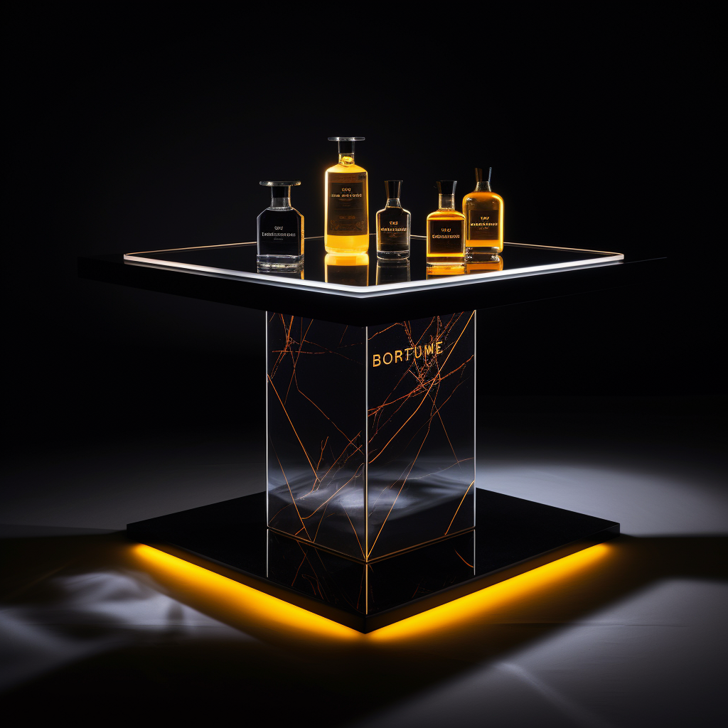 Perfume display table with branding