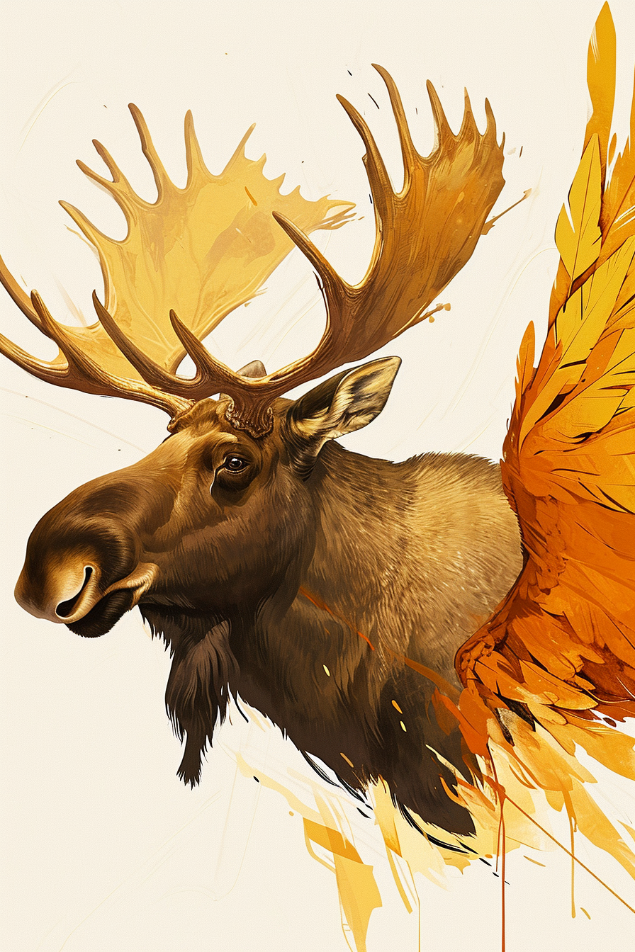 Portrait of a Brave Moose with Wings