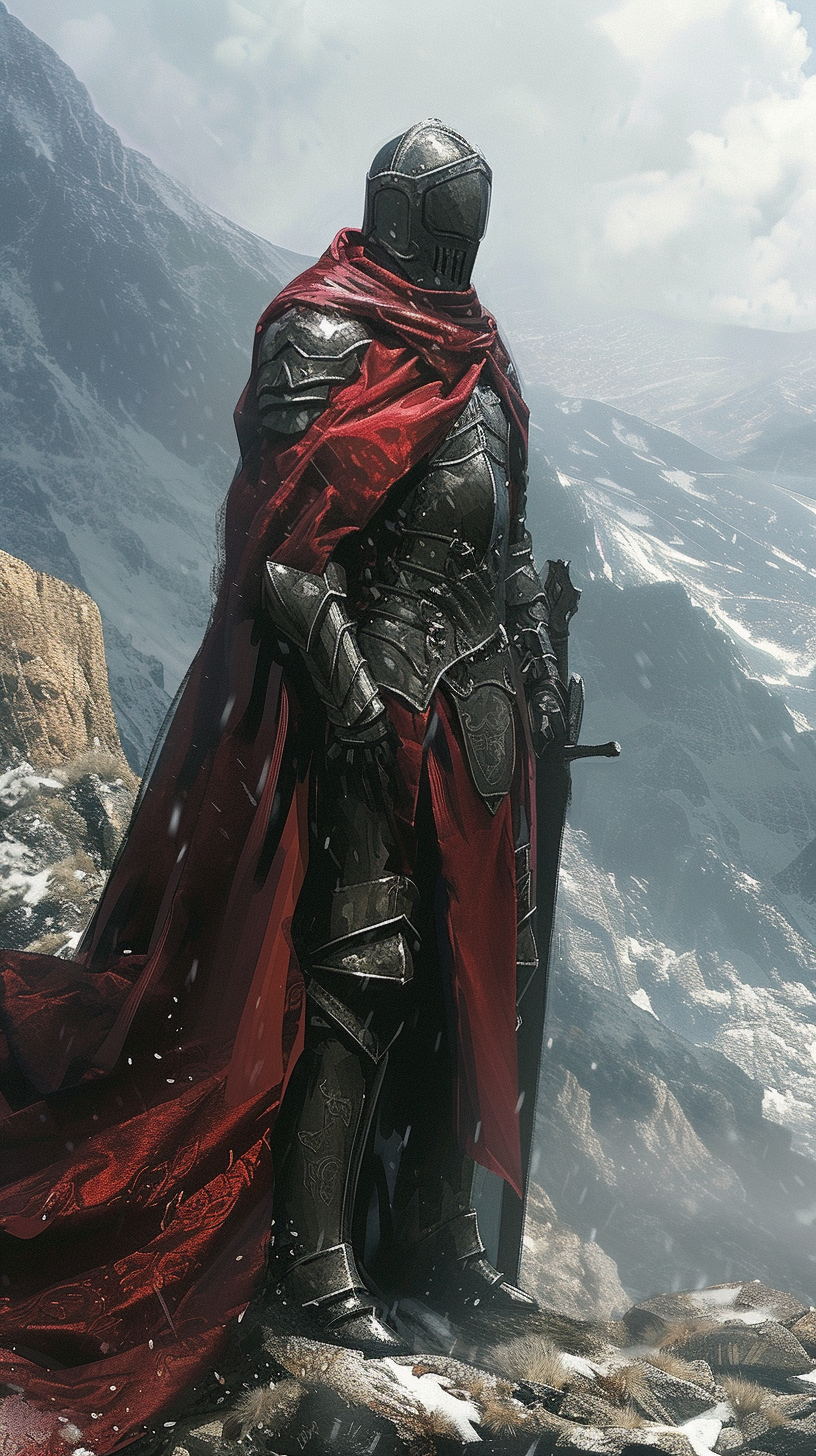 warrior in garnet red cloak