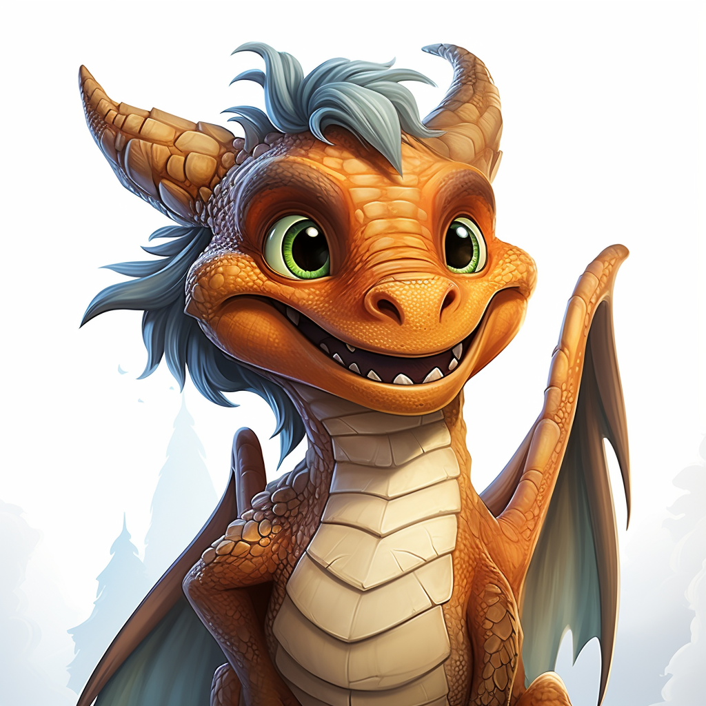 Brave male dragon smiling happily