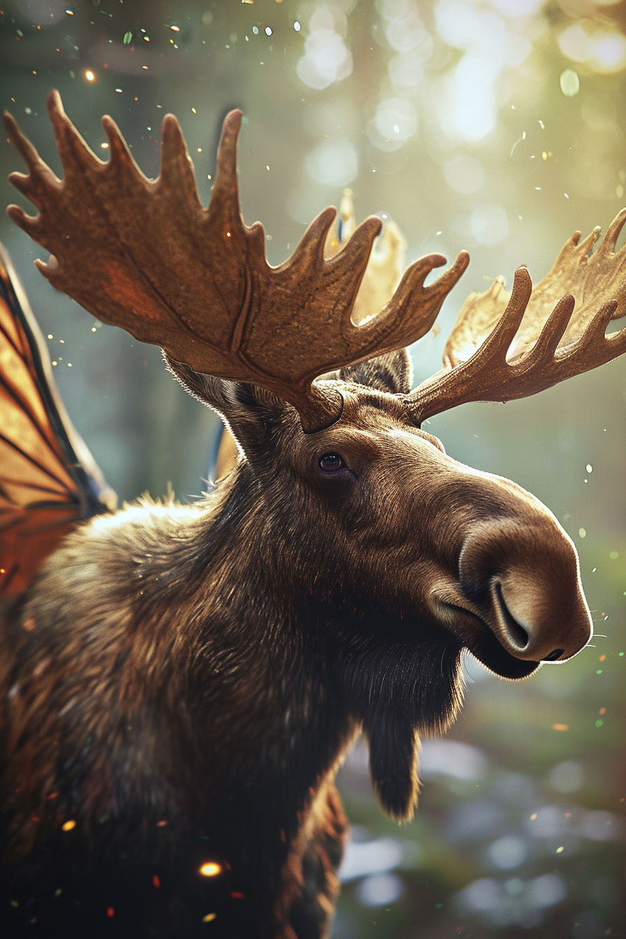 A moose with wings in Pixar style