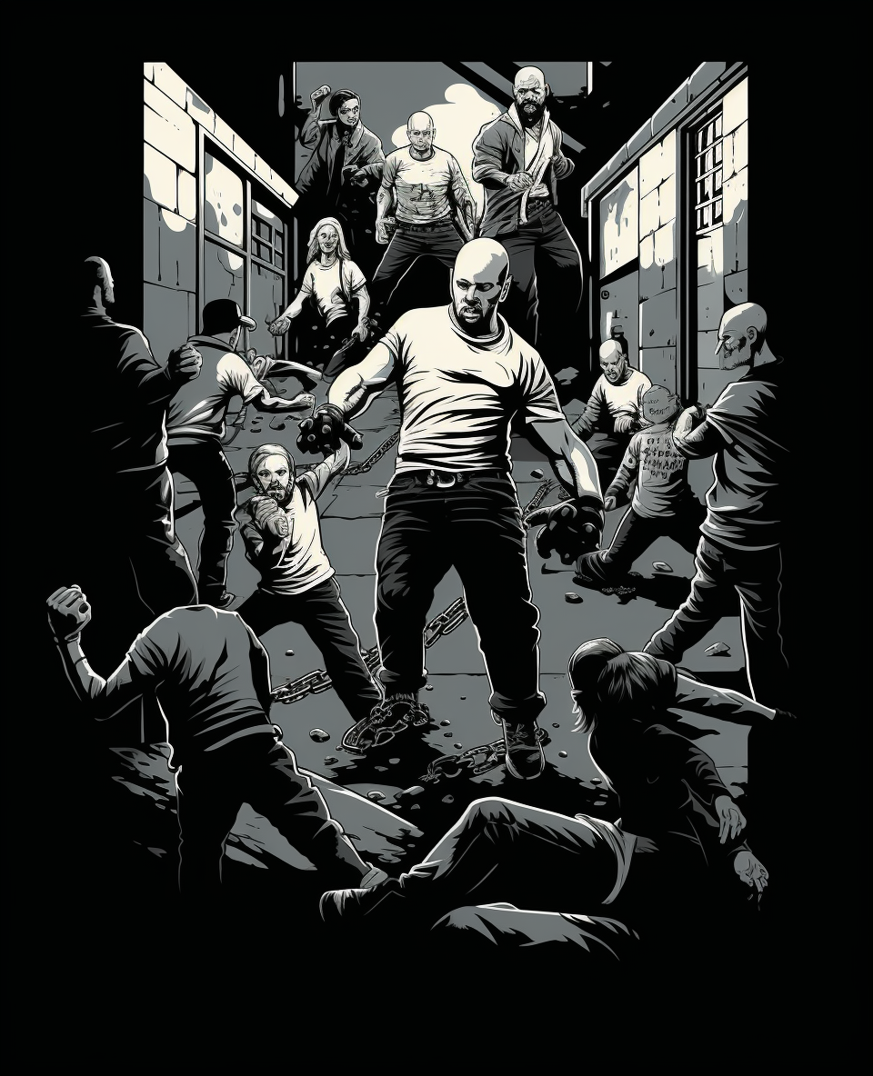 Black and white Brawl In Cellblock 99 T-shirt design