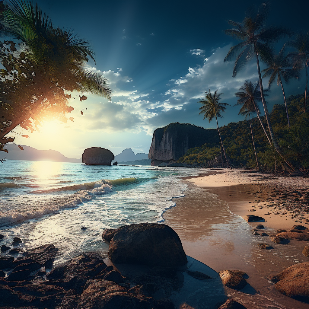 Scenic Brazil beach with palm trees