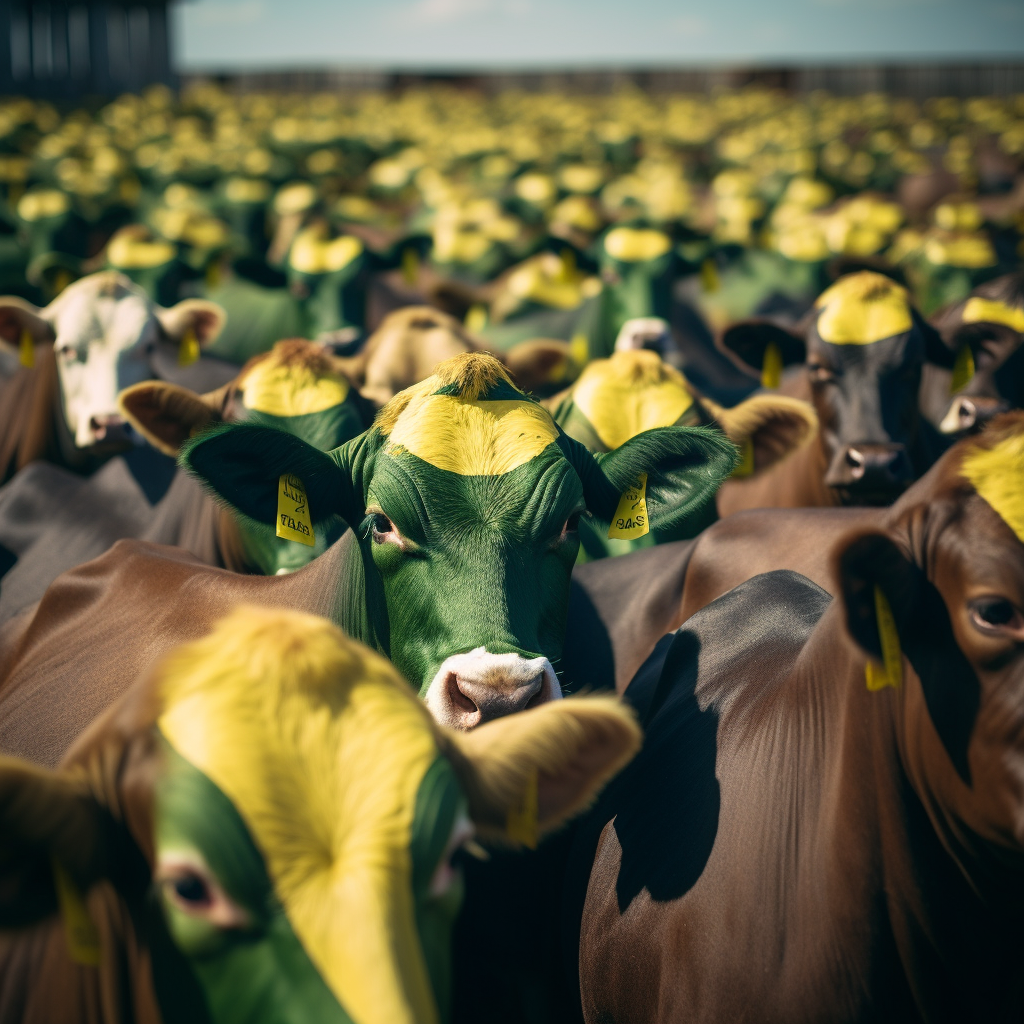 Cattle with Brazilian flag background