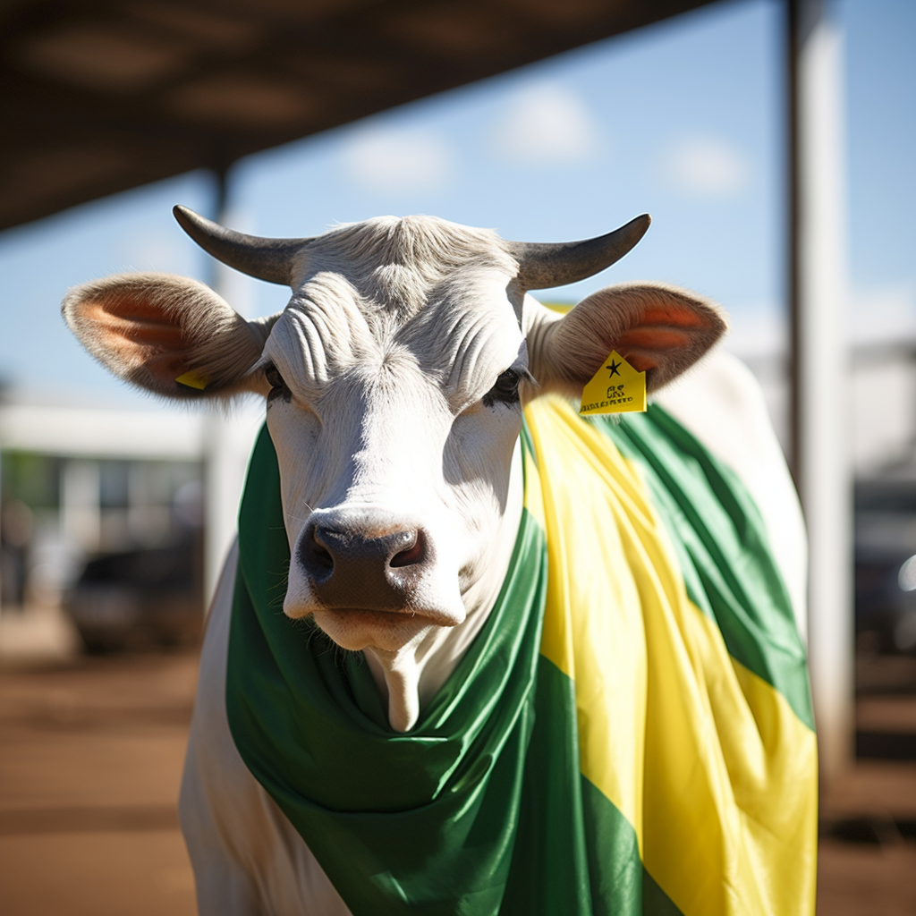 Beautiful Nelore Cattle with Brazilian Flag