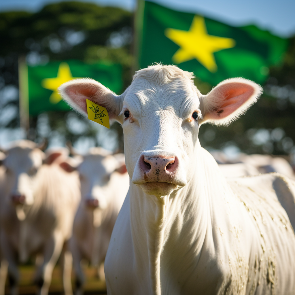 White Cattle with Brazilian Flag