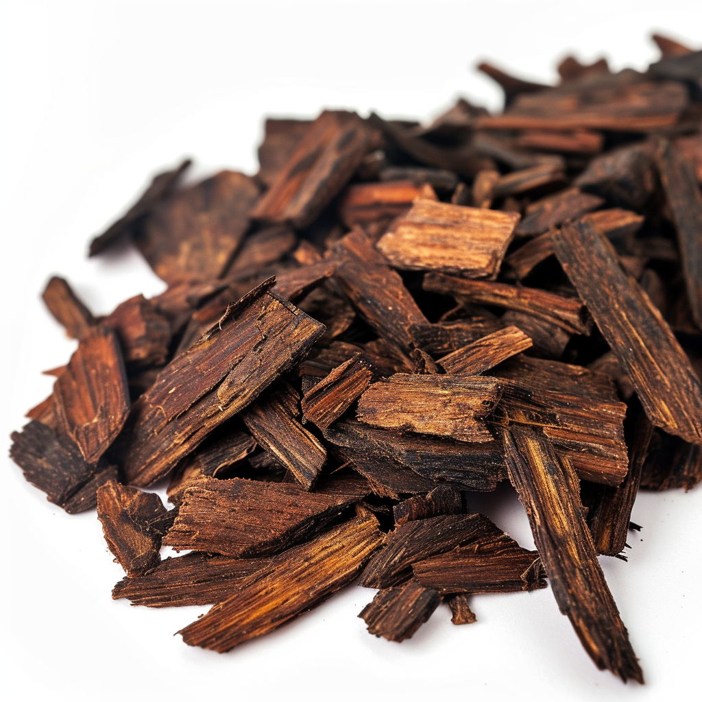 Brazilian Rosewood Wood Chips on White Background