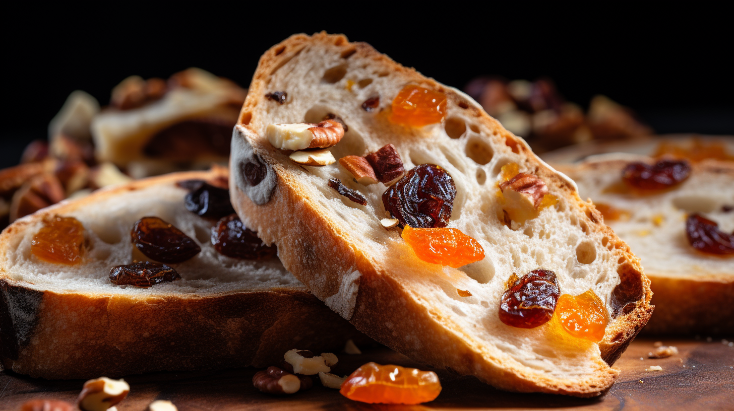 Slice of bread with nuts and dried fruits