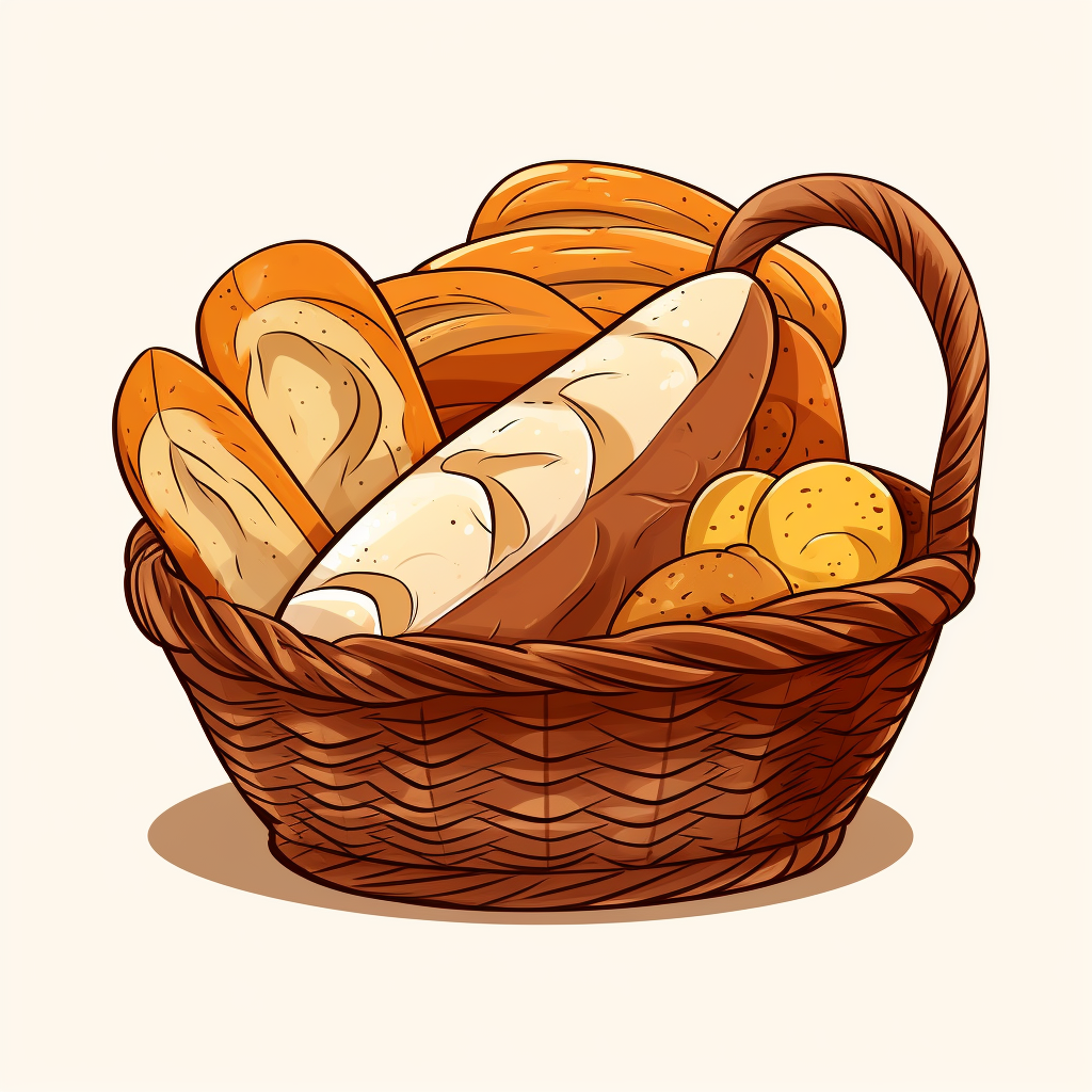 Cartoon-style basket with assorted breads